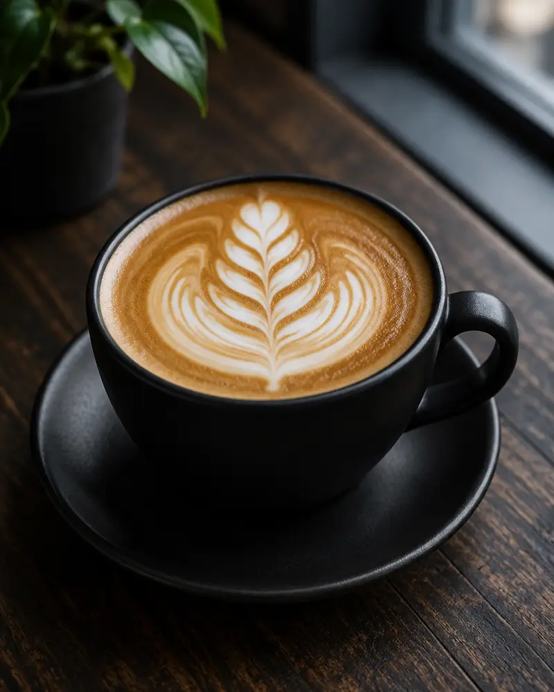 Latte con arte en taza negra